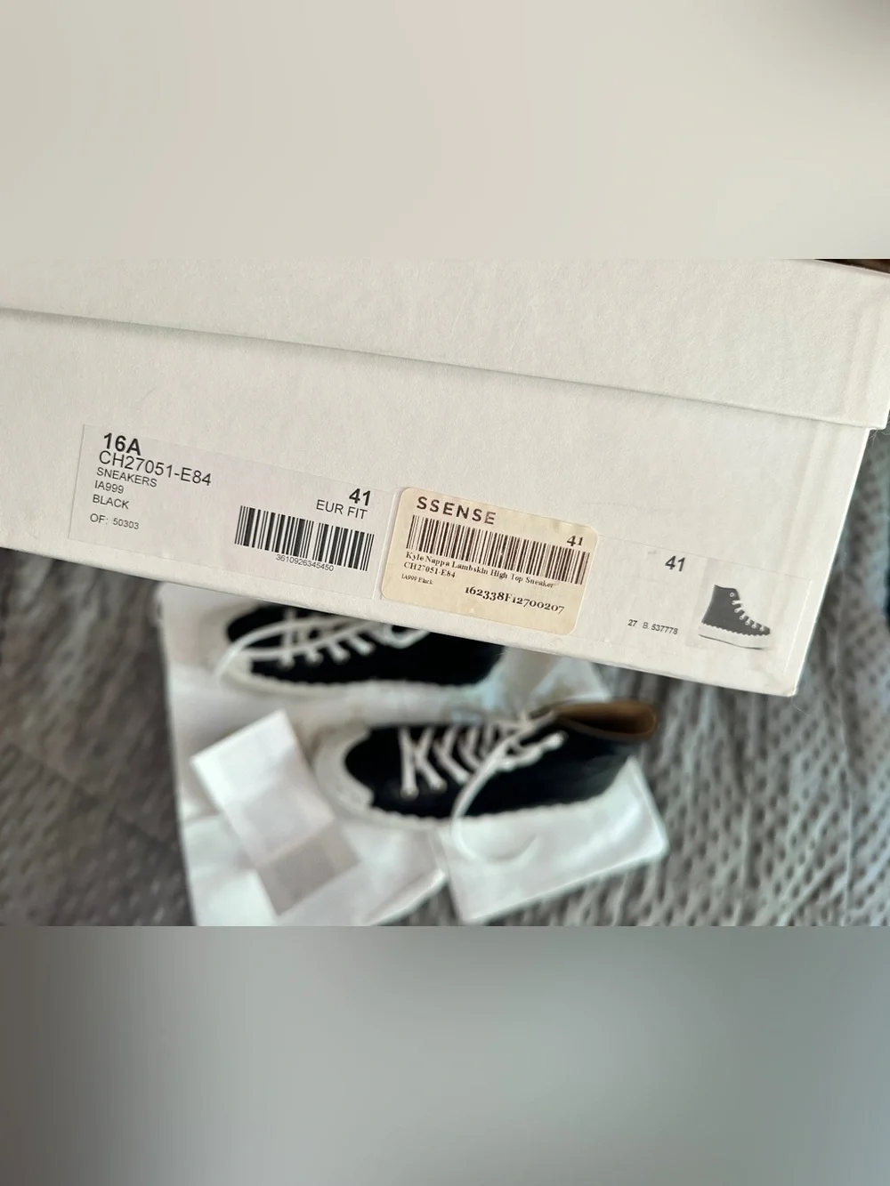 RARE NIB Chloé Black Lambskin Leather High-Top Sneakers with scalloped sole